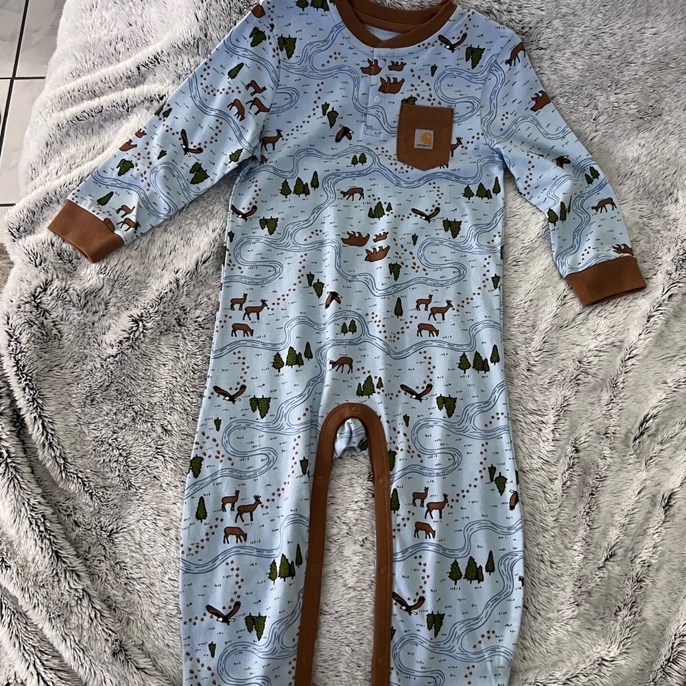 Carhartt Blue and Brown Baby Onesie